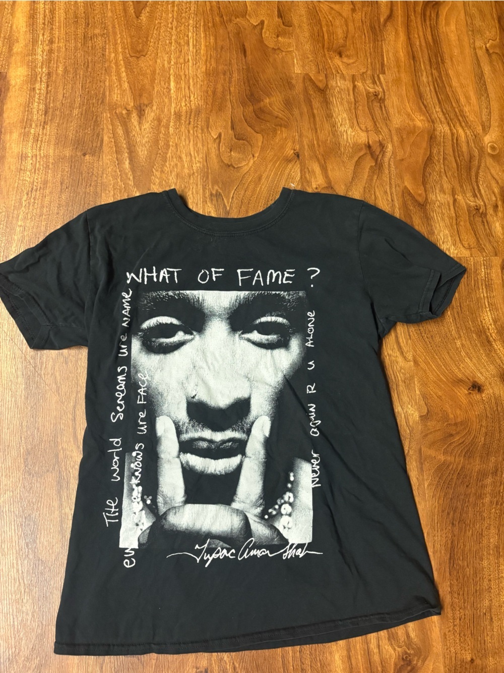 Black Short-Sleeve Graphic Tee - 'What of Fame' Design